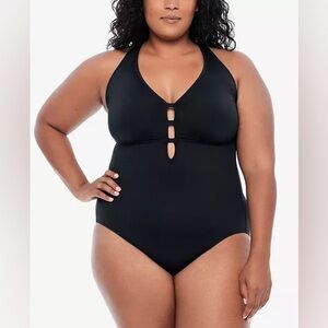 Ralph Lauren Tummy Control Shaping Plunge One-Piece Swimsuit - NEW - Size 16W